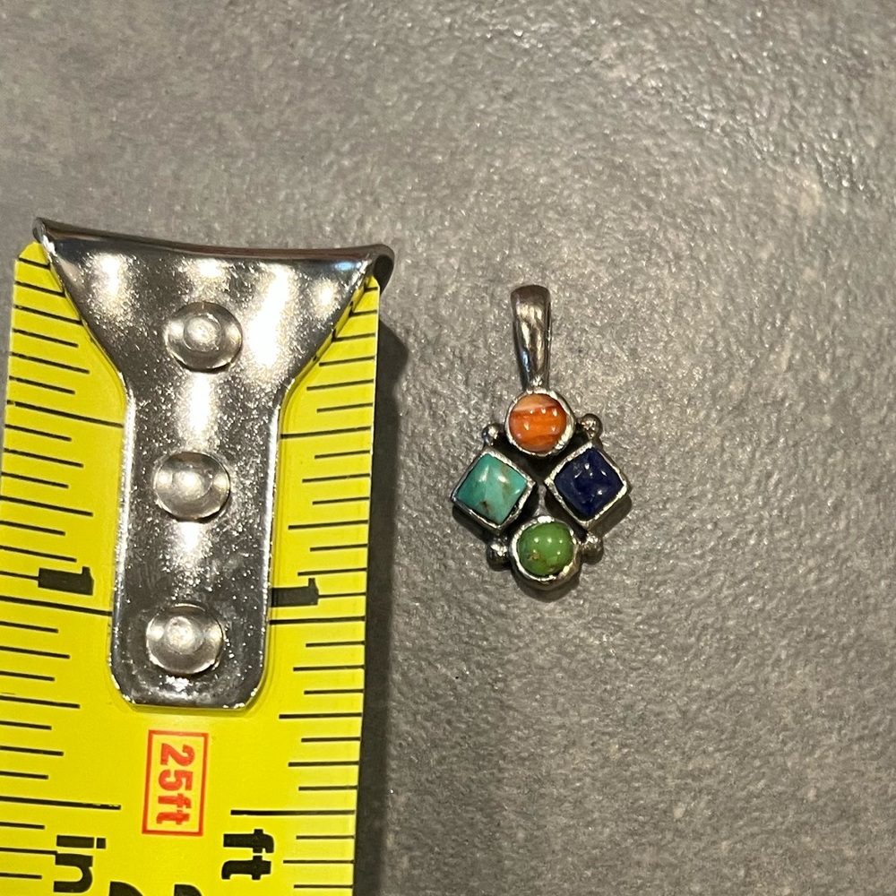 Sterling Silver Pendant with Spiny Oyster, Lapis, and Turquoise Ring